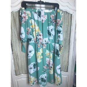 Off the shoulder green floral dress